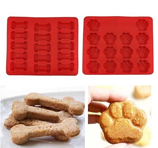 Vassoi per cubetti di ghiaccio per uso alimentare Raffreddatore Cucciolo Zampa Osso Razzo Tortiera Silicone Dolcetti Stampo per biscotti Stampi per biscotti Taglierina Bakeware rosso