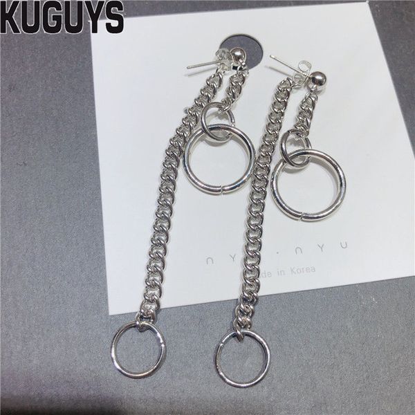 

kuguys trendy round chain tassel earrings for womens fashion jewelry silver alloy long drop earring gift party accessories