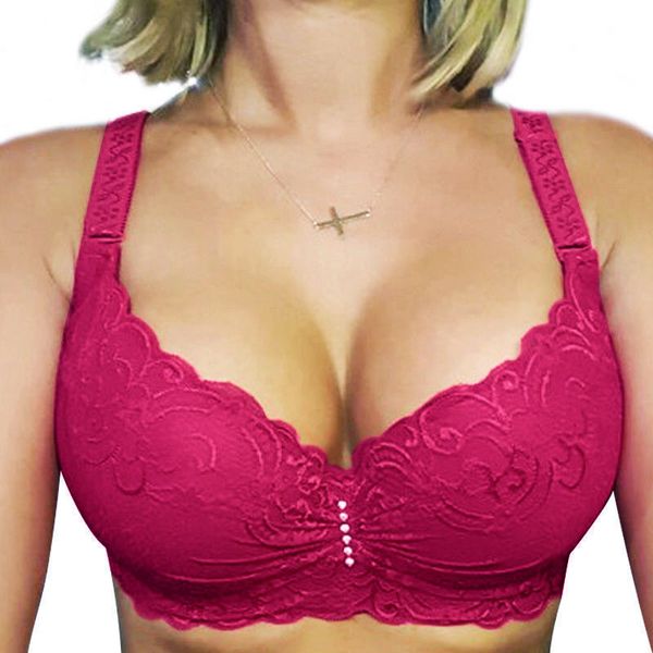 

plus size women bra large bosom push up bras lace underwire brassiere lingerie 34-46 b c d dd e cup bh, Red;black