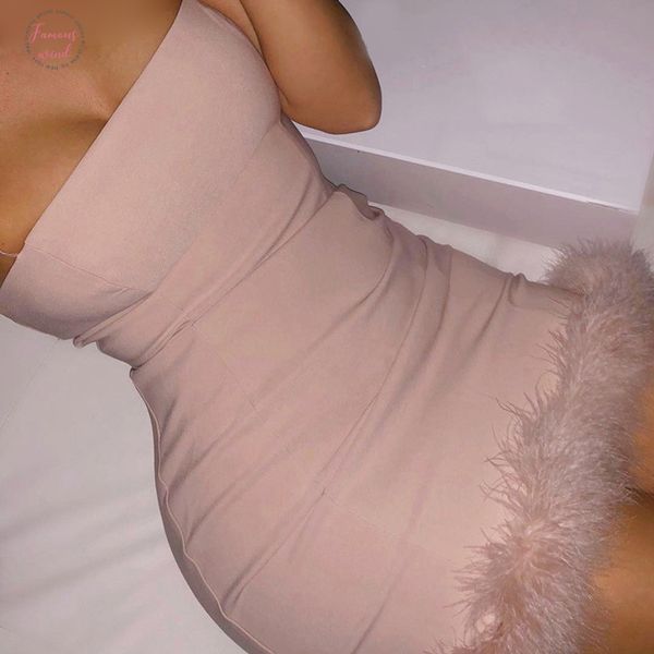 

strapless feather patchwork dress spaghetti strap sleeveless backless bodycon mini dress 2019 summer party dress, Black;gray