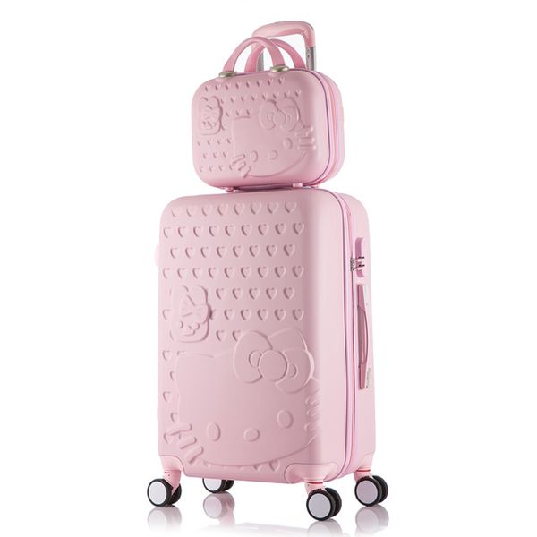 

сумка для багажа hello kitty, детский чемодан для женщин, abs cartoon travel box, сумка-футляр для тележки rolling trolley, 20 "22" 24 "26