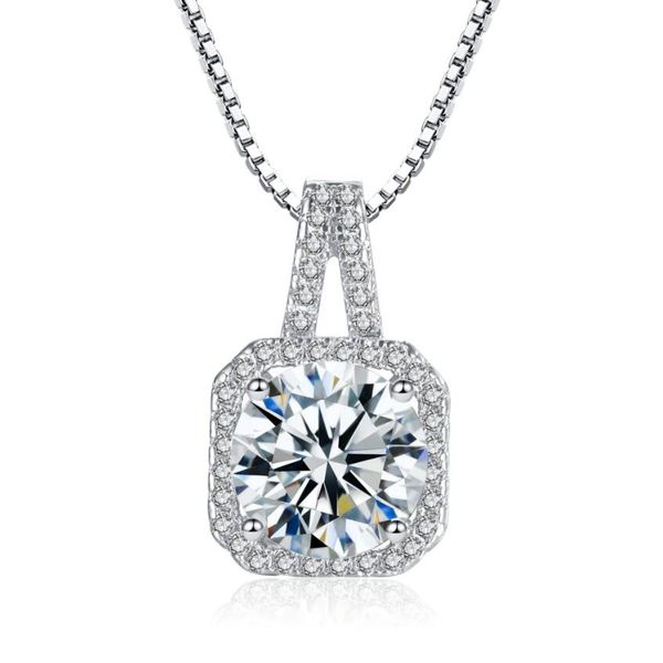 

new fashion square rhinestone crystal zircon pendant necklace women silver metal chain necklace jewelry 925 silver diamond love necklaces