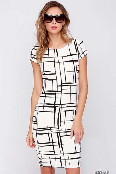 

womens designer round neck sleeve black and white print dresslsash, Black;gray