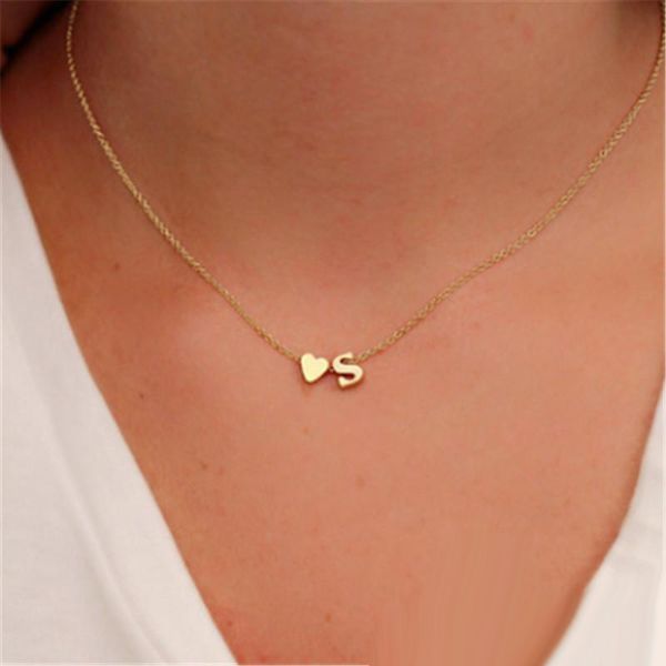 Moda Tiny Dainty Kalp İlk kolye Kolye Kişiselleştirilmiş Mektup Kolye Adı gerdanlık Takı kadın aksesuarları kız arkadaşı için hediye