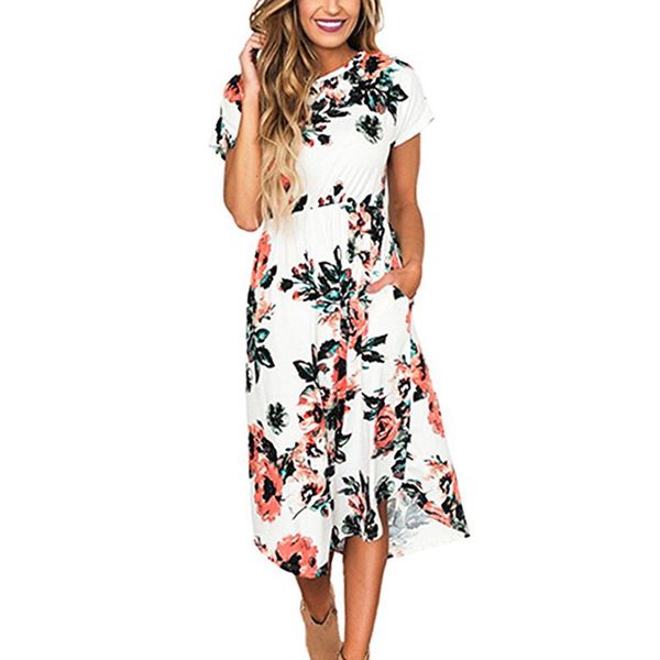 

summer dress women designer dresses vestidos de verano 2019 printed tunic short sleeve flare bell sleeve casual white dresses robe femme, Black;gray