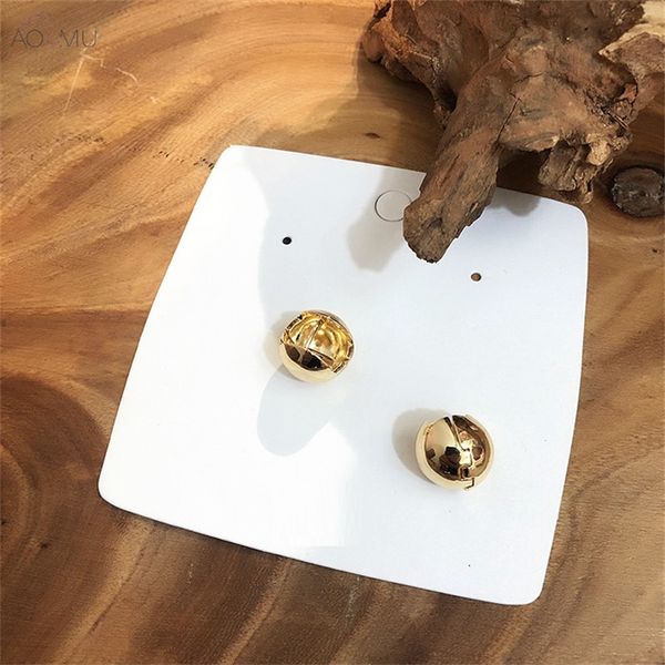 

aomu trendy creative metal gold ball switchable geometric stud earrings for women birthday gifts party jewelry boucle d'oreille, Golden;silver