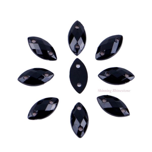 6x12mm 500 pcs olho de cavalo / folha acrílico preto strass flatback costurar em cristais costurando em grânulos de strass 2 furos