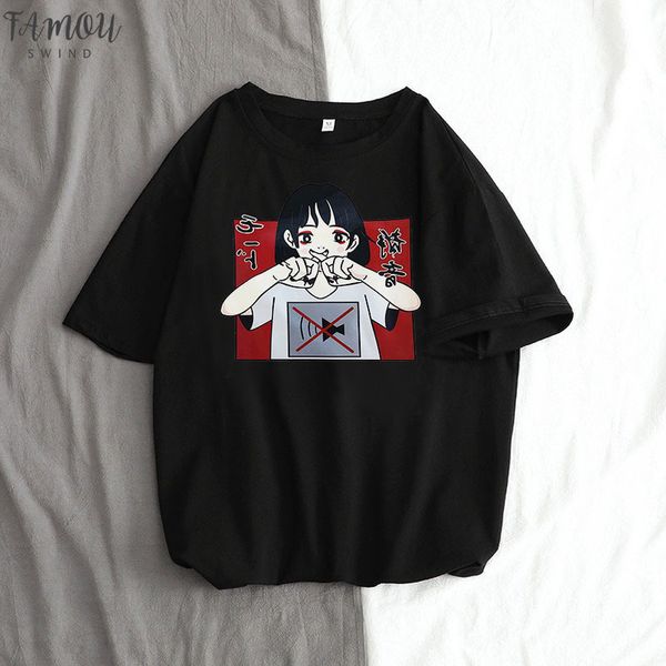 

japanese new large size cartoon summer short sleeve tees female funny female harajuku ulzzang loose t shirt, White