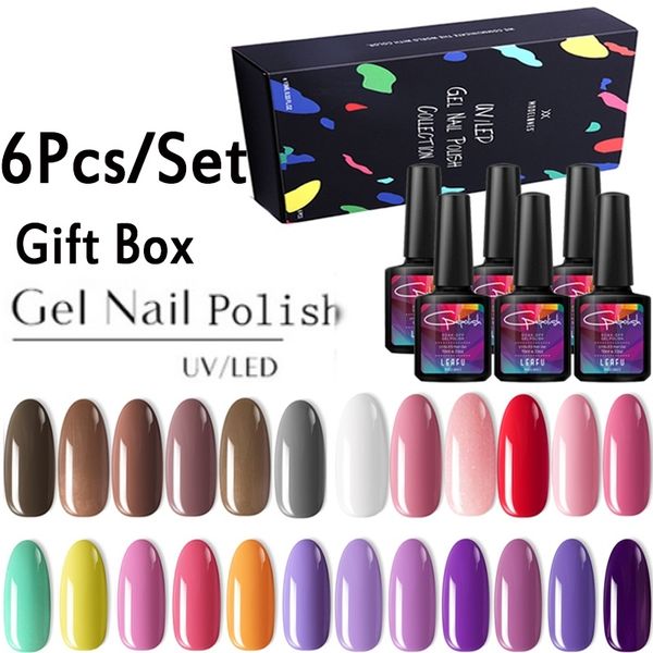 

modelones 6pcs/lot shiny color led gel nail polish with box packing nail art salon uv gel lacquer semi permanent enamel kit, Red;pink