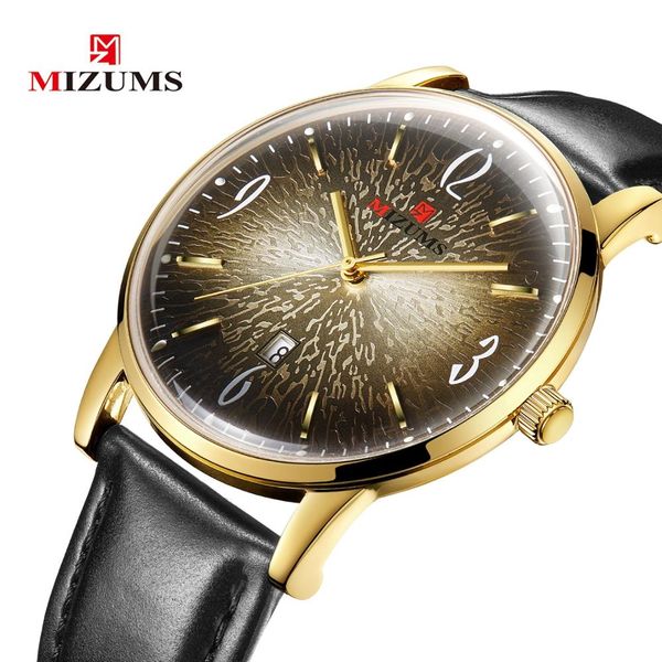 

mizums 8031 leather waterproof quartz calendar men's fashion leisure watch, Slivery;brown