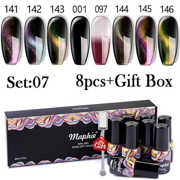 

maphie 8pcs/lot magic cat eye gel set with gift box glitter uv nail lacquer varnish temperature change color gel kit, Red;pink