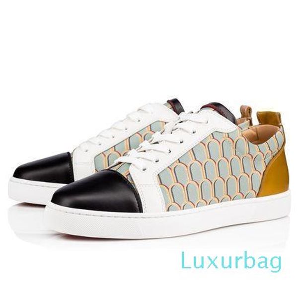 

2019 leather sneakers men's red bottom casual shoes fish scale leather fashion high lace shoes toe sneakers, Black