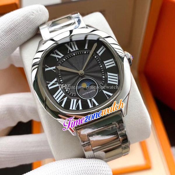 

new drive wsnm0008 moon phase automatic mens watch black texture dial white roman marker stainless steel bracelet timezonewatch e186d4, Slivery;brown