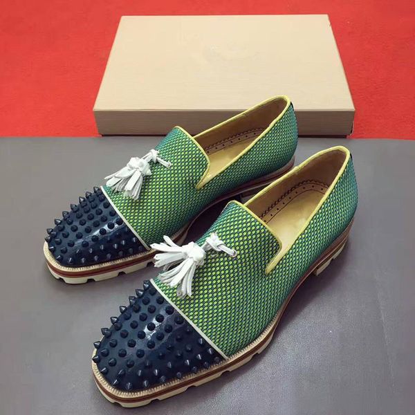 

Gentleman Party Designer Men 19SS Alpha Male P Strass Flat Flat Slip On Red Bottom Loafers Shoes Luxury Designer Oxfords Walking