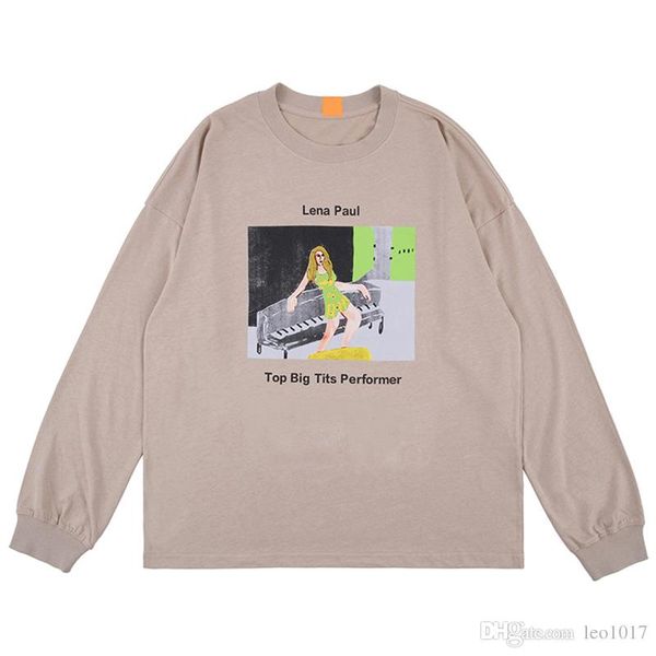 

round neck street men's t-shirt long sleeve 2019 new fashion hip hop tshirts cotton tee shirt khaki