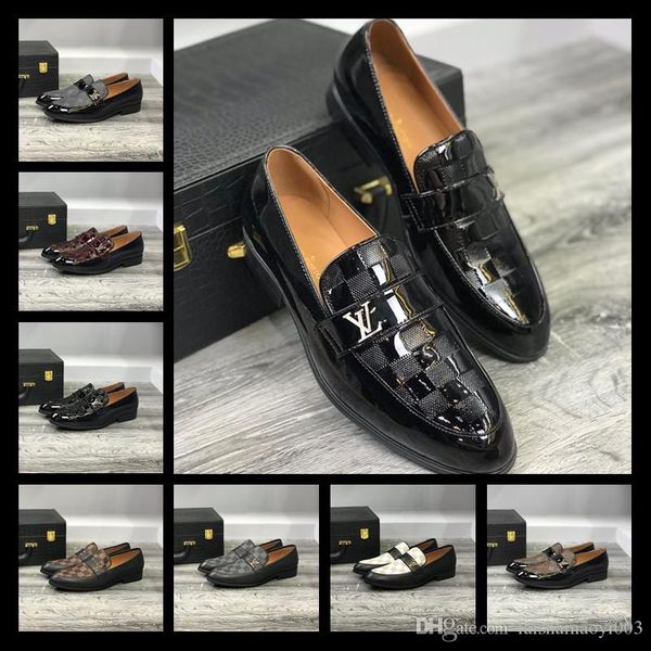 

iduzi mix 7 models fashion luxury new men shoes genuine leather flat metal button peas shoes classic casual shoes with original box, Black;red