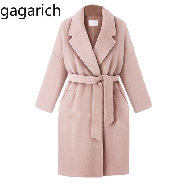 

gagarich women trench 2019 autumn winter office lady plus size long sleeve belt waist elegant solid wool blends long coat, Tan;black