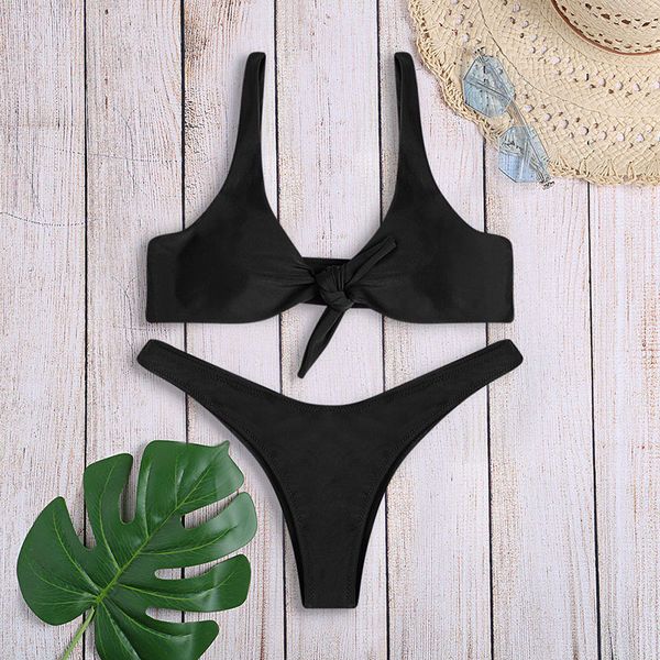 

women's swimwear front tied padded high leg swimsuit women triangle biquini ladies bikini set two piece bathing suit female swim, White;black