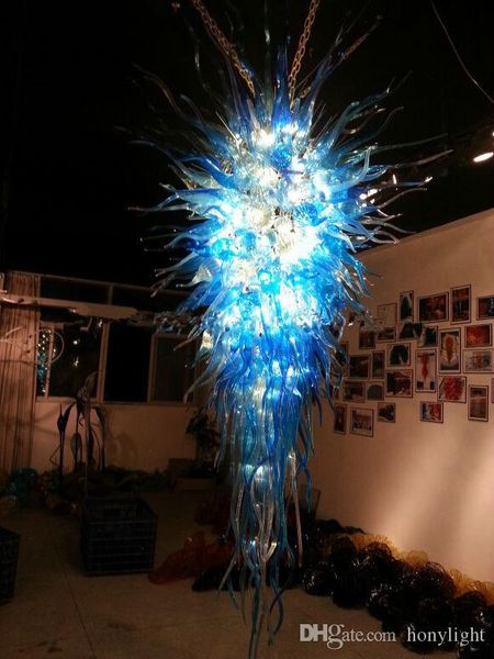 

luxury blue glass hanging chandelier long shape energy saving light source good price hand blown glass led chain chandelier