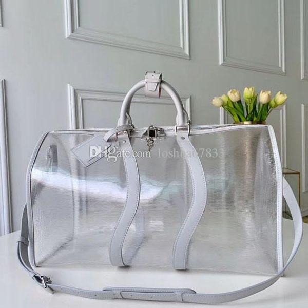 

2020 brand fashion luxury designer bag pvc laser transparent prism travel bag men and women handbag wallet burlap bag(gratis key ring