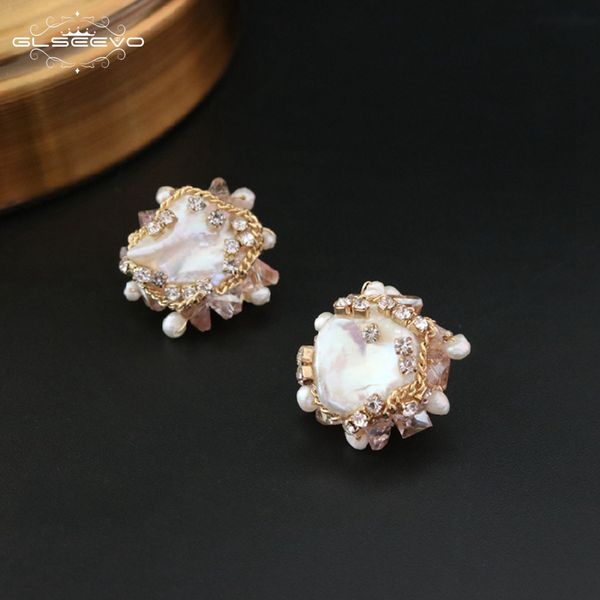 

glseevo natural fresh water baroque pearl handmade stud earring for women stud earrings luxury jewelry pendientes mujer ge0591 t190626, Golden;silver