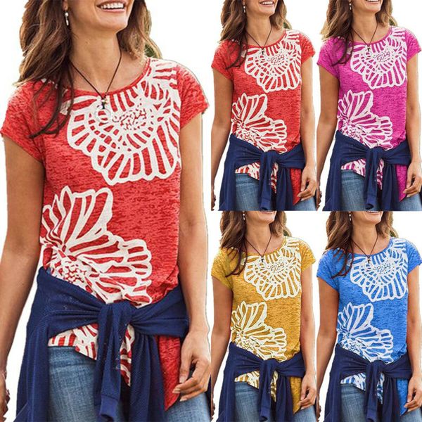 

Womens Floral Irregular Short Sleeve T-shirt Summer Casual Slim Tee Blouses Tops