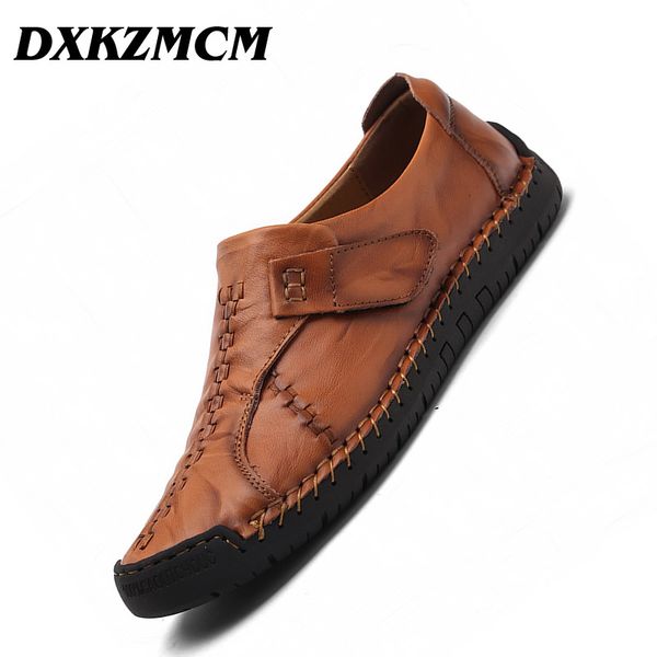 

dxkzmcm men loafers genuine leather casual shoes breathable slip on man red plus size 38-47 mocasines zapatos de hombre, Black