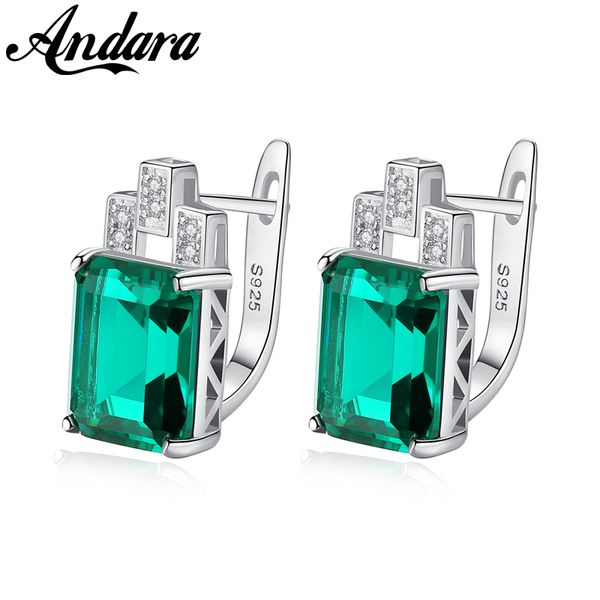

925 sterling silver fashion square green blue gem earring for women luxury wedding jewelry, Golden;silver