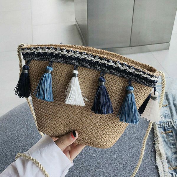 

fashion 2020 summer boho woven bag tassel shoulder bags women ladies messenger bag