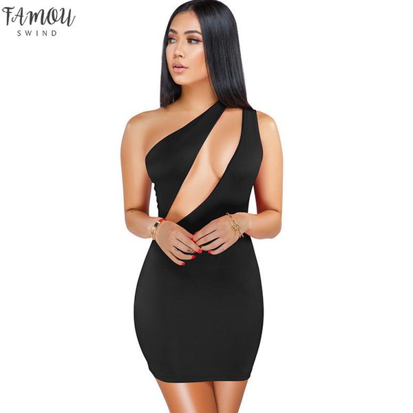 

sexy одно плечо черный bodycon мини платье одежда женщин без рукавов выдалбливают элегантный ночной клуб бинты бальные платья женский, Black;gray