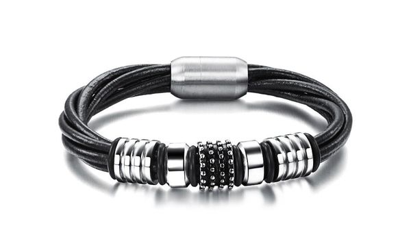 

queen66 classical multi-layer leather man bangles fashion new 2015 handmade knitted cool men jewelry 11mm width, Black