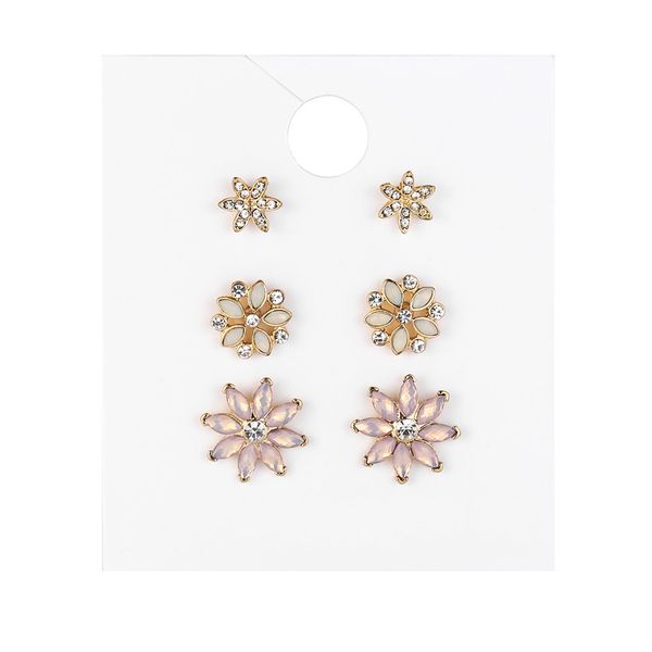 

3 pairs/lot fashion cz crystal ear studs delicate flower earrings for women wedding accessories girls gift boucle doreille, Golden;silver