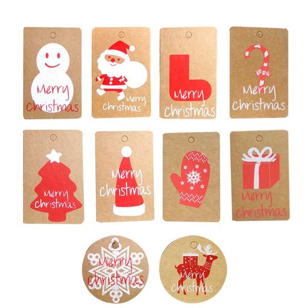 Festivo Feliz Natal Presente Kraft Papel Etiquetas Papai Noel Papel Pendurar Tag de Floco de Neve Decoração Decoração DIY Etiqueta Tags 10 estilos