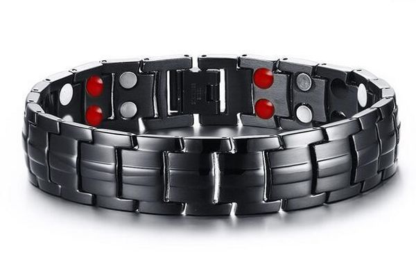 

22c fashion mens new four element double row nagetive ion magnets gemanium far infraded stainless steel health magnetic bracelet, Golden;silver