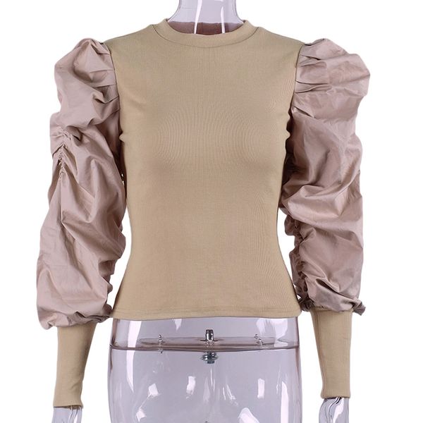 

women ladies puff long sleeve pullover sweater jumper ribbed, White;black