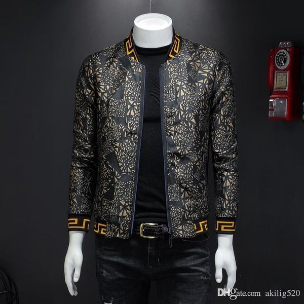 

men's fall 2019 new men's personality dark floral baseball collar jacket korean youth slim jacket men's jackets size m-4xl, Black;brown
