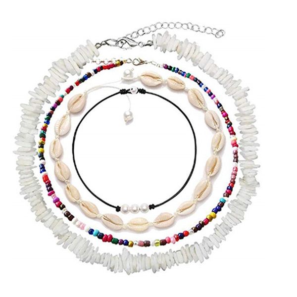 

ожерелье для женщин boho shell choker set гавайского chips воротник surfer choker pearl шнур колье, Silver