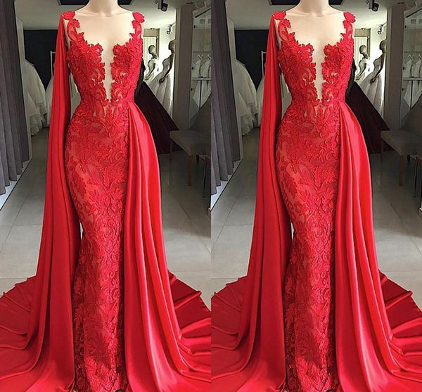 Long Vermelho Nova Chegada Laço Sereia Vestidos De Prom Vestidos Watteau Trem Sheer Dress Formal Vestidos De Noite Vestidos de Fiesta Robes de Bal