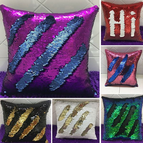 

2018 double sequin pillow case cover glamour square pillow case cushion cover home sofa car decor mermaid bright pillow covers fa2797
