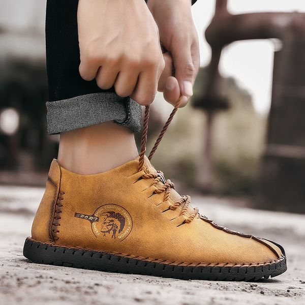 

men winter boots leather snow boots fashion outdoor warm men's shoes man flats soft moccasins loafers, Black