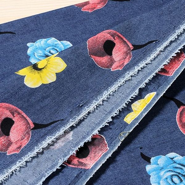 

xintianji thin printed denim fabric for jeans and dress in summer 45*125cm/piece tj1283, Black;white