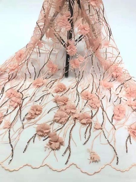 

3d decal sequin embroidery french mesh soft fabric african lace nigerian lace is the party party wedding dress skir, Pink;blue