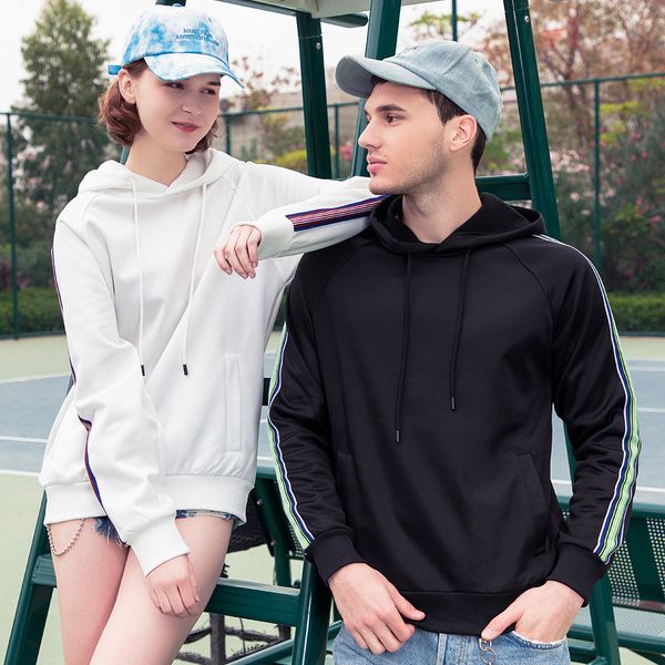 

spring and summer 2020 new spring new men's designer sweater youth trend simple stripe hooded couple's one piece customized for, Black