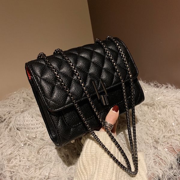 

fashion new small flap bag women's handbag pu leather classic lock designer sling lady chain messenger shoulder bags for women