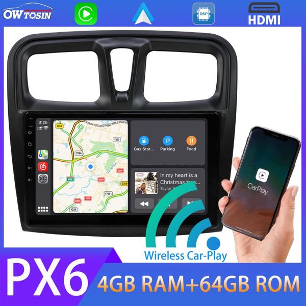 

10.1" android 9.0 car multimedia player px6 4g+64g for sandero logan 2 symbol dacia wireless carplay gps navi radio hdmi car dvd