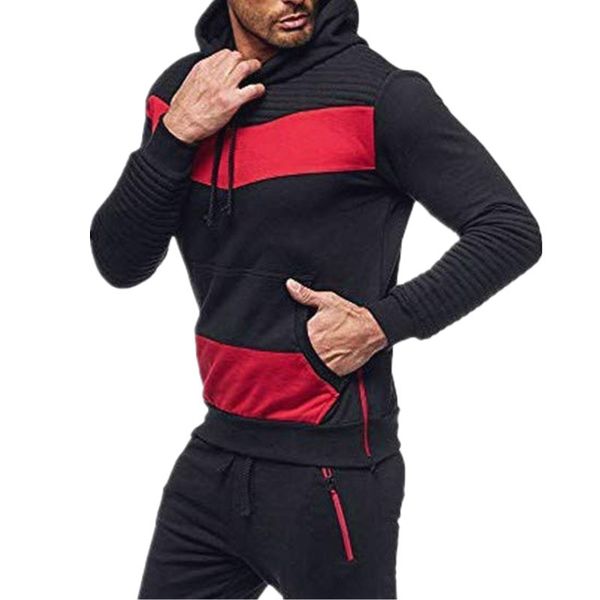 

autumn winter mens hoodies sweatshirts thick men sweatshirt casual patchwork mens hoodies pockets fitness pullovers, Black