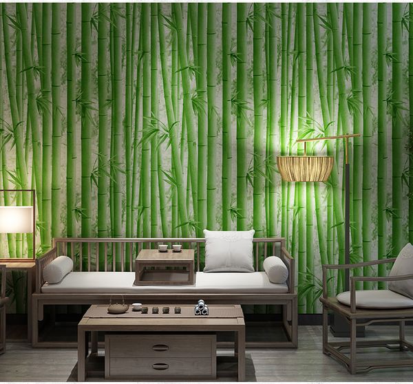 3D Faux Bamboo em relevo pvc Wallpaper Grosso impermeável Background Hotel Engenharia de bambu vinil Wallplpapers para sala