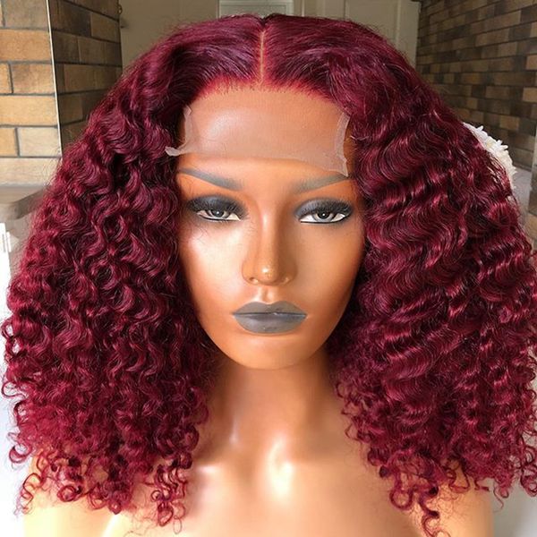 

99j curly human hair lace front wigs for black women red color remy hair kinky curly 360lace frontal wigs 180density, Black;brown