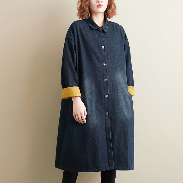 

simple large size women's denim jacket 2019 spring new loose casual single-breasted long section denim jacket female z44, Black;brown
