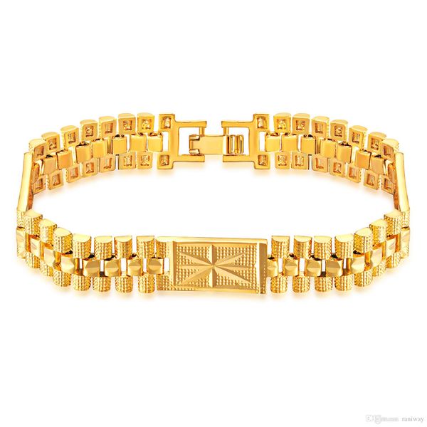 

античный 18 карат позолоченный лист резьба запонки цепи браслет браслет для мужчин 7.28 дюймов золотой тон байкер цепи, Black